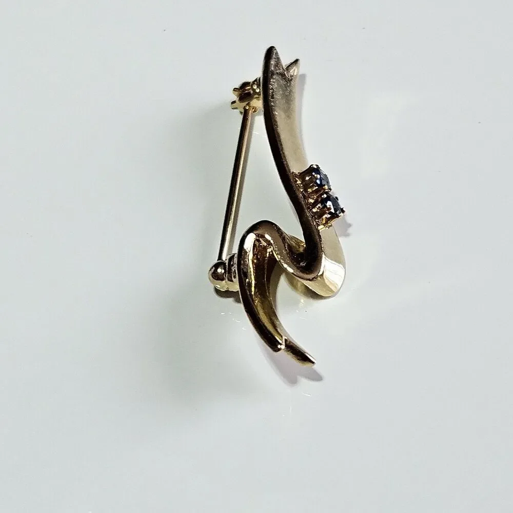 Avon Gold Tone Blue Stone Ribbon Pin Signed 1985